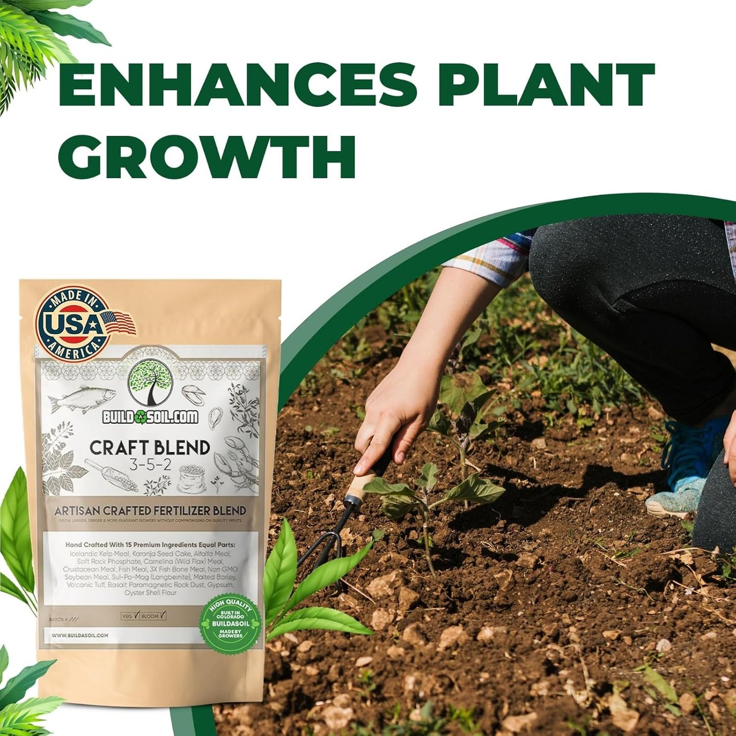 BuildASoil Fertilizer for Vegetable Garden and Organic Plant Food | Hand-Crafted Organic Fertilizer with 15 Premium Ingredients | Ensures Larger Plants and More Fragrant Flowers (3 LB - Small Bag)