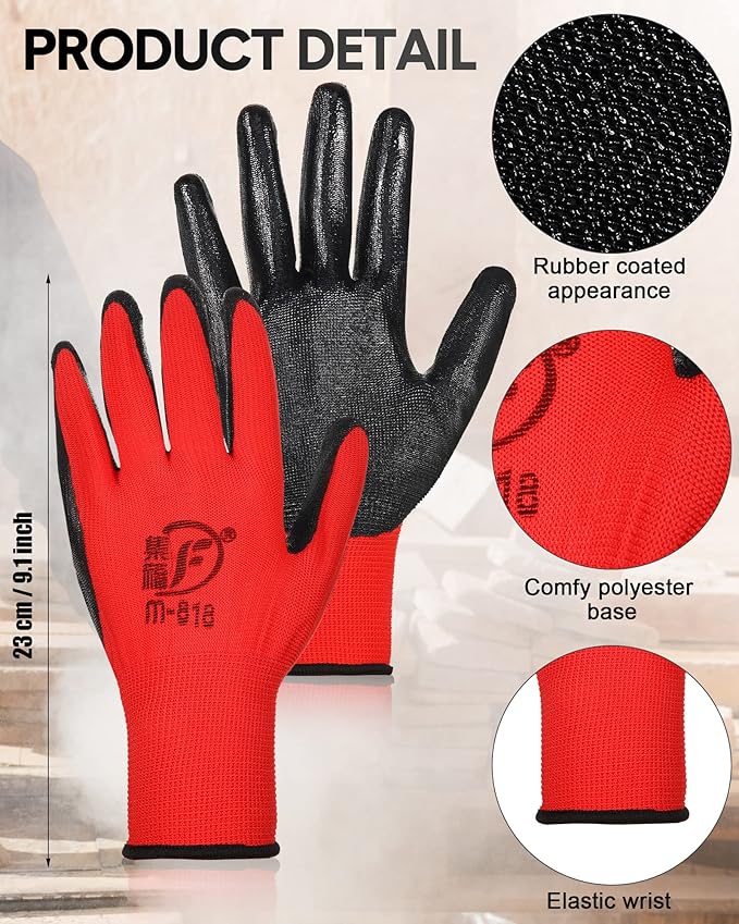 Nuogo 48 Pairs Gardening Gloves for Men Women Rubber Coated Safety Work Gloves Bulk for Gardening Construction Work