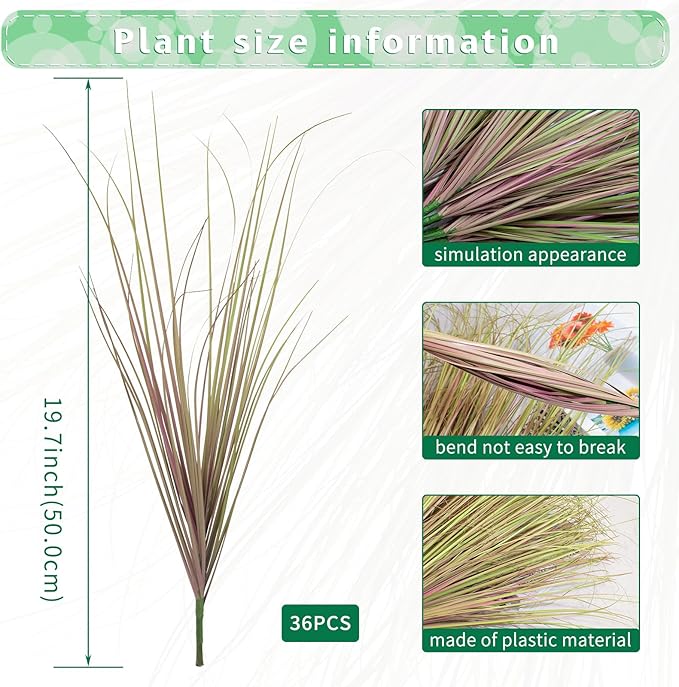 36Pcs Artificial Grass Plants, Faux Shrubs Wheat Grass, Artificial Tall Grass Fake Plants for Outdoor Decor,Artificial Greenery Stems Weed for Room Indoor Home Decor（Light Purple）