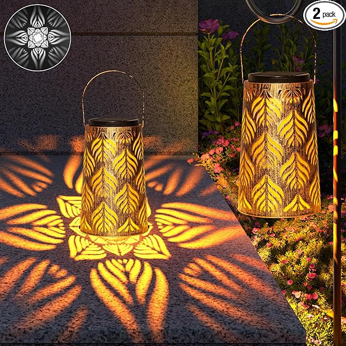 JSOT Outdoor Solar Lantern - 2 Pack Solar Outdoor Lights Hanging Lantern Patio Lanterns Decorative for Garden Yard Backyard Front Porch Halloween Christmas Day