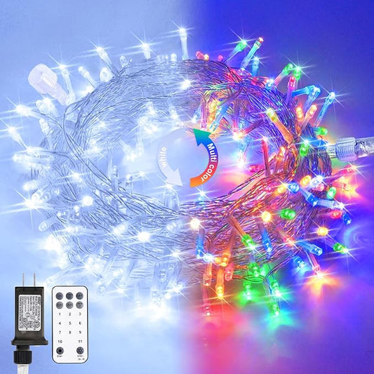 JMEXSUSS 100 LED Cool White & Multicolor Christmas Lights Indoor, Color Changing String Lights Plug in, 33ft Christmas String Lights Outdoor Waterproof for Xmas Tree Indoor Decor
