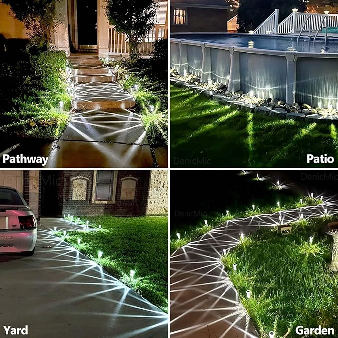 DenicMic Solar Lights Outdoor Pathway Lights 6000K LED Waterproof Acrylic Lamp Head Stainless Steel Stake for Yard Garden Landscape Path Walkway Driveway Patio Lawn (Cold White 10Pack)