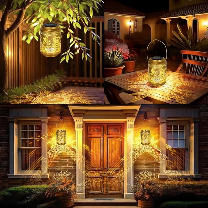 Hummingbird Solar Lanterns Outdoor Lights: Garden Decor Birthday Gifts for Women Mom Grandma Nana Aunt, Hanging Solar Lights Decoration Waterproof Outside for Yard, Patio, Backyard, Porch