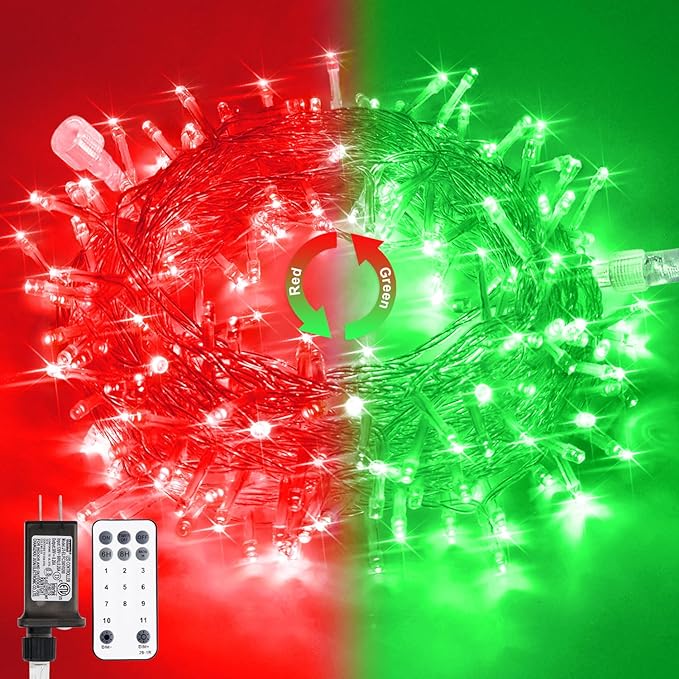 JMEXSUSS 100 LED Red & Green Christmas Lights Plug in, Christmas String Lights Indoor, 33ft Connectable Color Changing Christmas Lights Outdoor for Christmas Party Decor