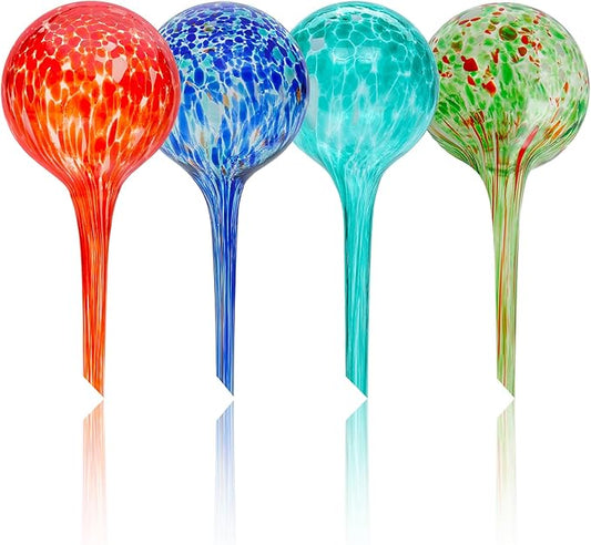 Iridescent Self Watering Globes, Glass Rainbow Plant Watering Globes, Self Watering Planter Insert, Automatic Plant Waterer Indoor (Small-4 Pcs Multi-Color, Small)
