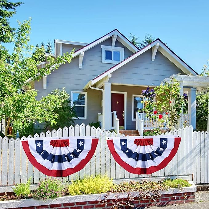 USA Pleated Fan Flag American US Bunting Flag Patriotic Half Fan Banner Flag with Canvas Header and Brass Grommets for 4th of July Memorial Day Indoor Outdoor Decoration (30, 1.5x3 Feet)