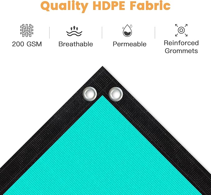 VICLLAX Shade Fabric Sun Shade Cloth with Every 2 FT Grommets for Patio Garden Pergola Cover Canopy 16x19 FT, Turquoise