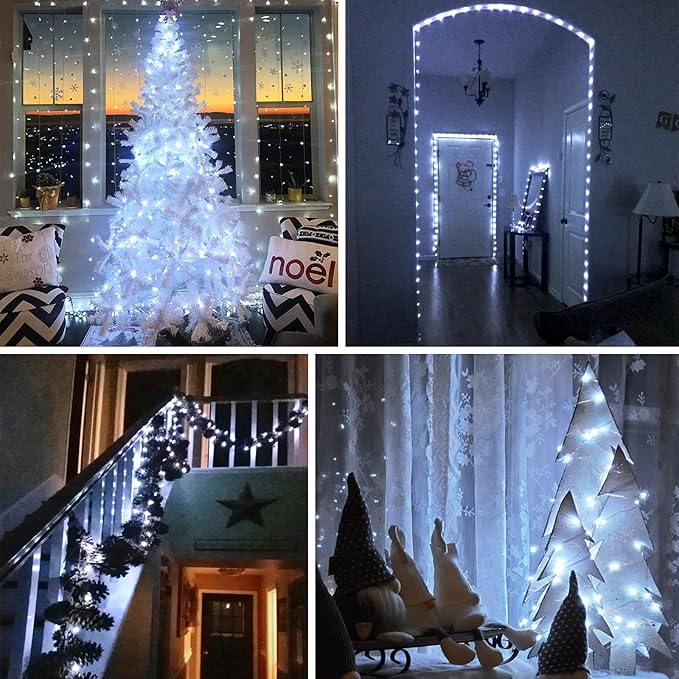 66Ft 200LED Fairy Lights Plug in, Waterproof String Lights Outdoor & Indoor 8 Modes with Timer, Christmas Light Bedroom Decor, Twinkle Light for Girl's Room Garden Christmas Decorations (Cool White)