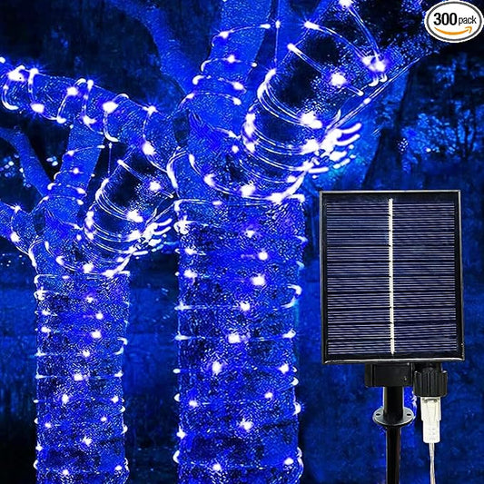 300 LED Solar Rope Lights Outdoor 99 FT Bright Solar Garden String Lights Durable 8 Modes Outdoor Fairy Lights Waterproof Solar Garden Decorative Lights (300LED, Blue)