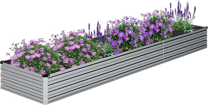 2PCS 12x2x1FT Galvanized Raised Garden Bed Kit,Vegetable Boxes-Rectangle Metal Flower Box,Large Planter Raised Beds Outdoor Garden for Planting,Fruit,Herb-Sliver