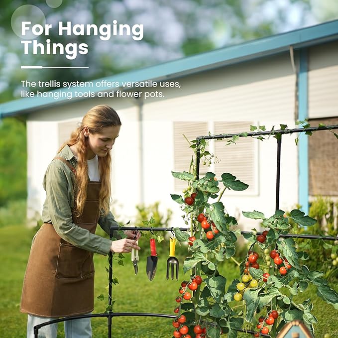 KING BIRD Raised Garden Bed with Wall Trellis Galvanized Planter Garden Box Outdoor for Gardening, Climbing Vegetables, Flowers 5.9x2.95x0.98 Ft, Dark Grey