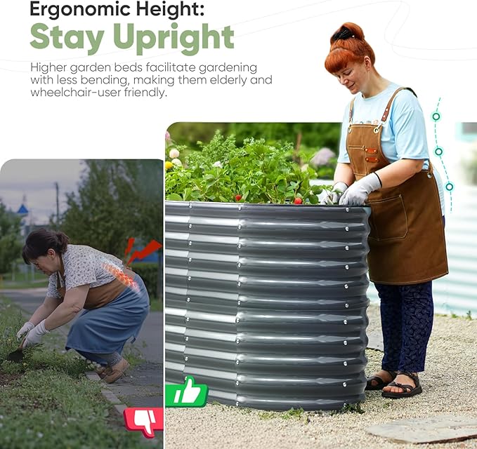 KING BIRD Raised Garden Bed 2.85 ft Tall 9 in 1 Galvanized Planter Garden Box Outdoor for Gardening, Deep Root Vegetables, Flowers 78.7X23.6X34.2 in, Dark Grey