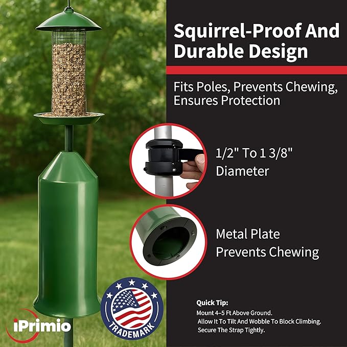 iPrimio 18" Squirrel Baffle – Easy Install Wrap Around Design: Durable Weather-Resistant Bird Feeder Baffle for Poles, Protects Hanging Feeders, No-Tool Setup, 2 Pack