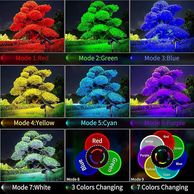 JSOT Solar Lights Outdoor Waterproof - Color Changing Spot Lights Outside, Solar Powered Spotlight Landscape Lighting Halloween Spotlights for Tree Garden Yard Pathway Driveway House Christmas