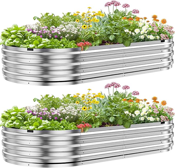 KING BIRD Raised Garden Bed Kit 2025 Upgraded Quick-Setup Galvanized Planter Garden Box Outdoor for Gardening, Vegetables, Flowers, 74x36x12 in, Silver 2PCS