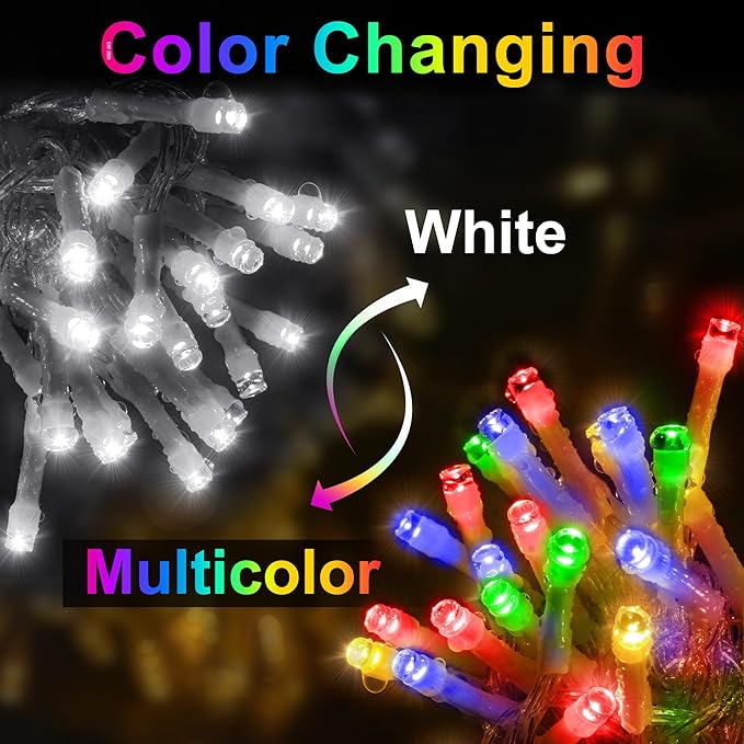 KNONEW 197FT 500 LED Christmas String Lights Outdoor Color Changing 11 Modes Timer Fairy Light Plug in Waterproof Lights for Xmas Tree Yard Wedding Decorations (Cool White to Multicolor)