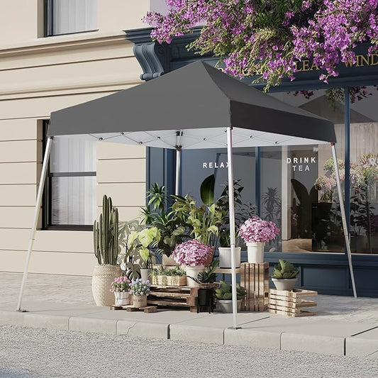 10x10 Pop Up Canopy, 300D Silver Coated Grey Fabric Outdoor Gazebo, Beach Tent Slant Legs with Storage Bag,Easy Up Sun Shade Shelter Tents with 8x8 Top Cover for Patio,Party