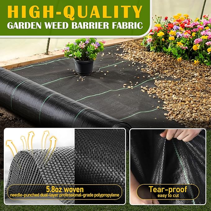 KAKO 4Ft x 100Ft Weed Barrier Fabric Heavy Duty Weed Barrier Landscape Fabric, Garden Fabric Weed Barrier, Ground Cover Weed Barrier Weed Cloth for Garden Fabric, Landscaping Fabric, Driveway Fabric