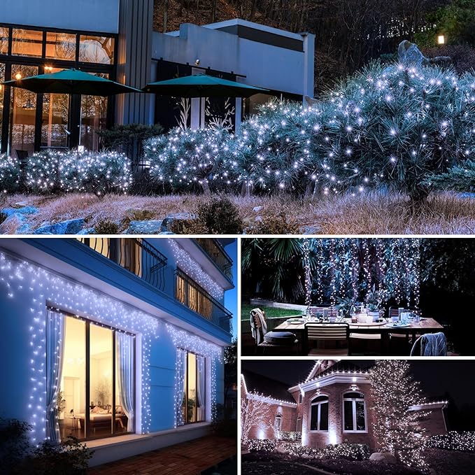 6-Pack Solar String Lights Outdoor, 480LED 198FT Solar Fairy Lights Waterproof 8 Modes Copper Wire Solar Powered Twinkle Lights for Outside Garden Patio Tree Christmas Wedding Party Decor (Cool White)