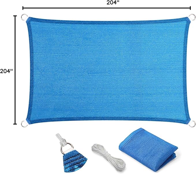 Eden's Decor Straight Flat-Edged Sun Shade Sail Rectangular 17' x 21' Blue UV-Blocking Outdoor Canopy Fabric Cloth Awning for Pergola Patio Garden Backyard Custom Size