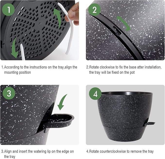 10/9/8 inch Self Watering Pots, Set of 3 Plastic Planters with Mesh Drainage Holes and Deep Reservoir for Indoor Outdoor Garden Plants and Flowers, Black Speckles