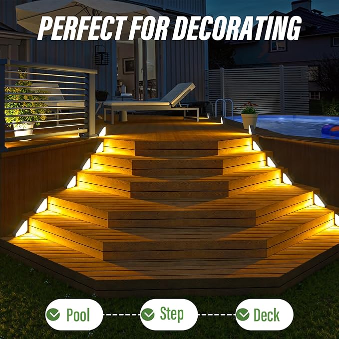 JSOT Solar Step Stair Lights Outdoor Waterproof for Yard Lighting Decor, 16 Pack Solar Powered Deck Fence Lights Outside, Solar Garden Lights for Backyard, Front Porch Step, Balcony, Wall, Patio