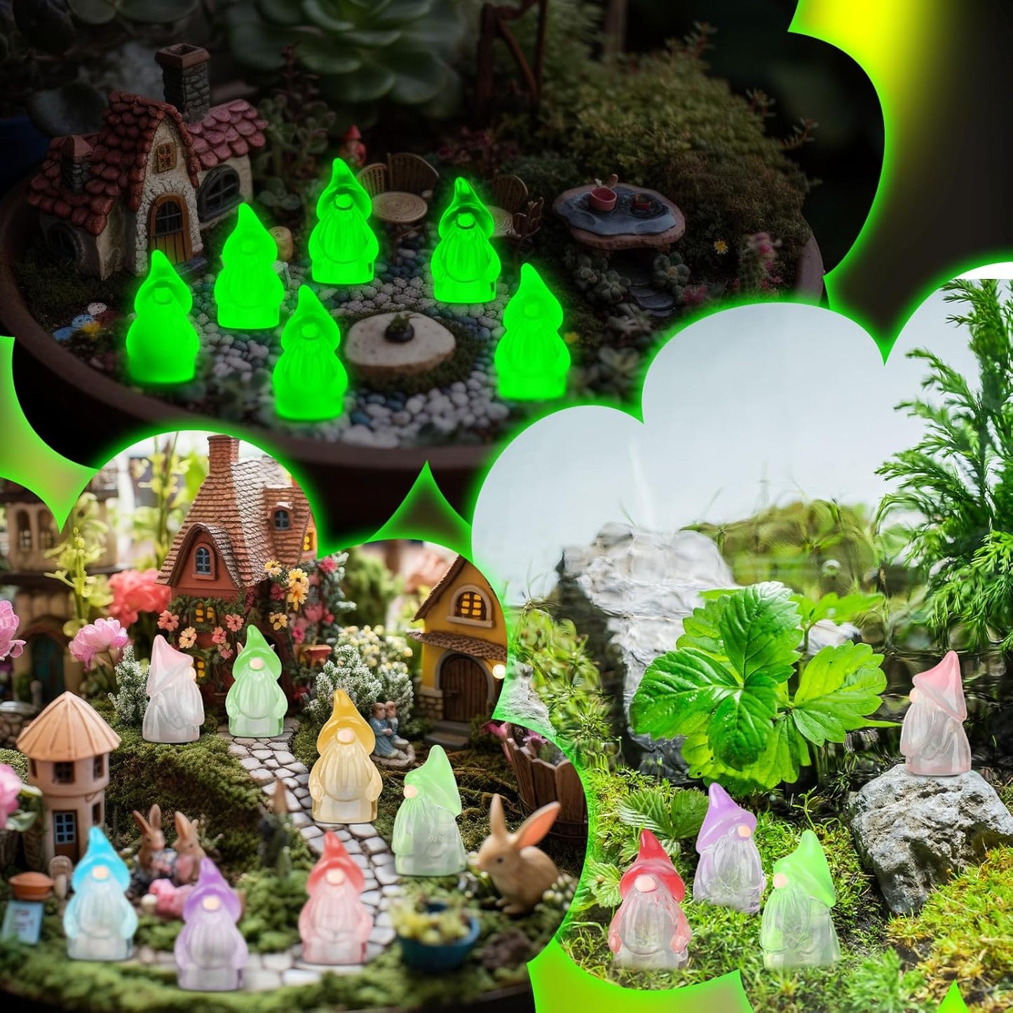 120 Pcs Mini Resin Luminous Gnomes Bulk Tiny Fairy Resin Statues Glow in The Dark Small Gnomes Miniature Figurines for Landscape Outdoor Patio Yard Lawn Plant Pots Fairy Decor (Classic)