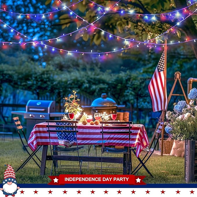 JMEXSUSS 400 LED Red White and Blue Lights Outdoor, 132FT 4th of July Lights Indoor, 8 Modes Patriotic String Light for Memorial Day Independence Day Decoration