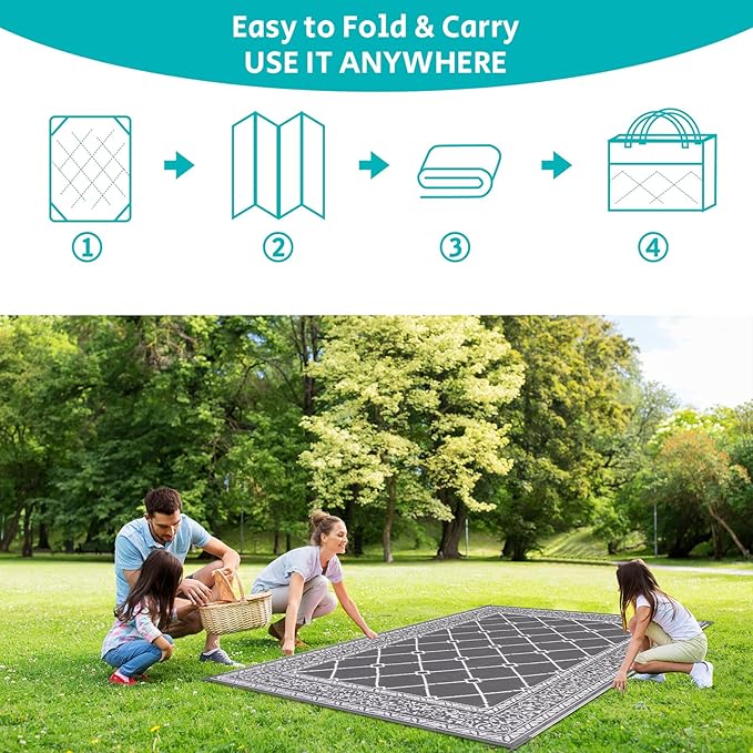 HEBE Outdoor Rug Waterproof 6x9, Reversible Plastic Straw Rug RV Camping Rug, Indoor Outdoor Patio Mat Clearance, Outside Carpet for Porch,Deck,Camper,Balcony,Backyard,Picnic