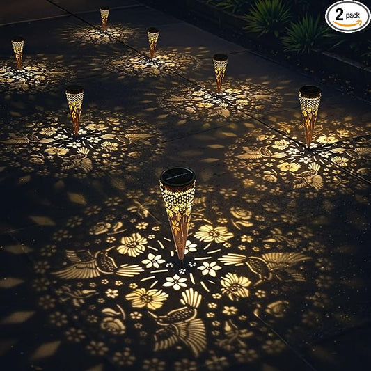 KAIXOXIN Solar Garden Lights, Metal Hummingbird Pathway Lights, Outdoor Landscape Lighting for Patio, Backyard, Walkway (Hummingbird, 2)