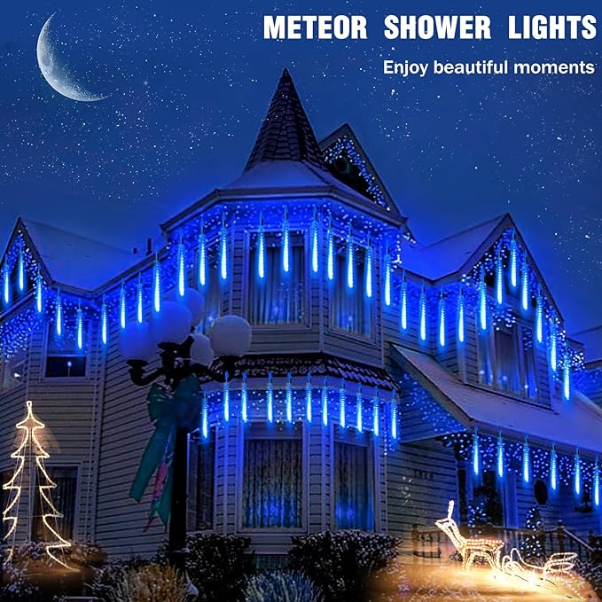 High Brightness 10 Tube 540 LED 20 Inch Meteor Shower Rain Lights Cascading Falling Rain Outdoor Lights for Christmas Roof Eaves Tree Decoration Icicle Raindrop