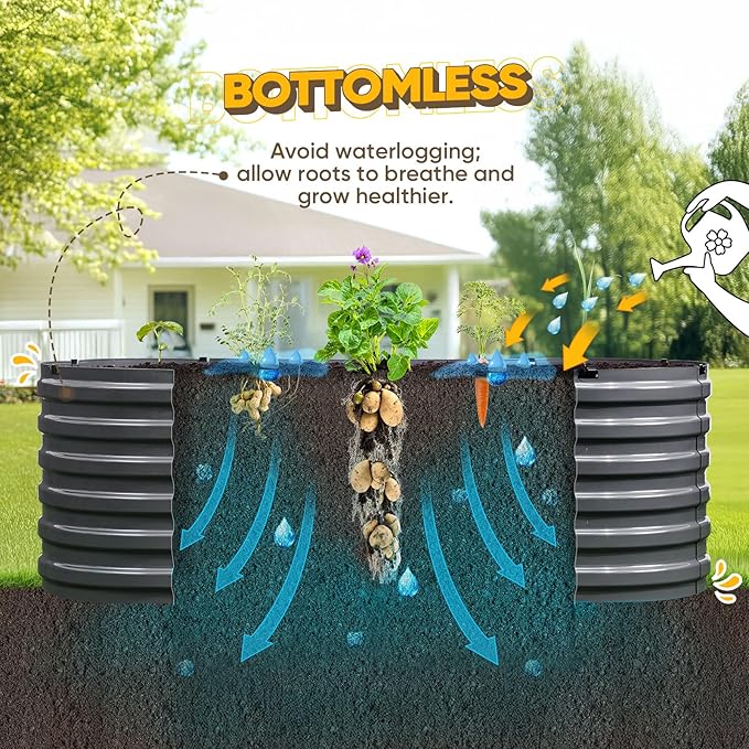 KING BIRD Raised Garden Bed Kit 2025 Upgraded Quick-Setup Galvanized Planter Garden Box Outdoor for Gardening, Vegetables, Flowers, 74x36x23 in, Dark Grey