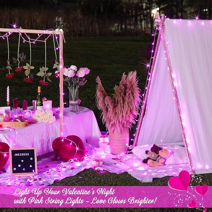 JMEXSUSS 66 Ft Pink Lights for Room Decor, 200 LED Pink String Fairy Christmas Lights Clear Wire Plug in for Bedroom Indoor Outdoor Girl's Room Decorations