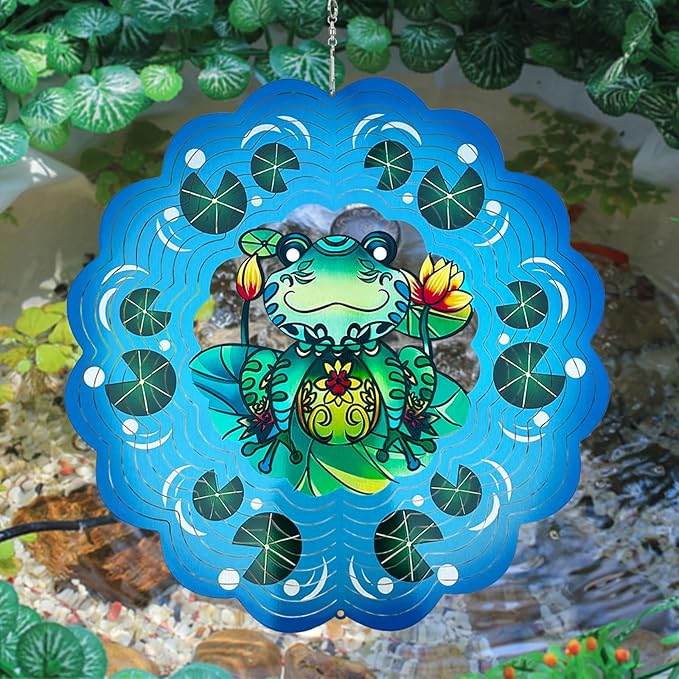 Frog Wind Spinners 3D Hanging Wind Spinner Frog Ornament Gifts for Women Mom Grandma,12inch Metal Wind Kinetic Sculpture for Outdoor&Indoor Decor, Yard Art, Garden Decoration