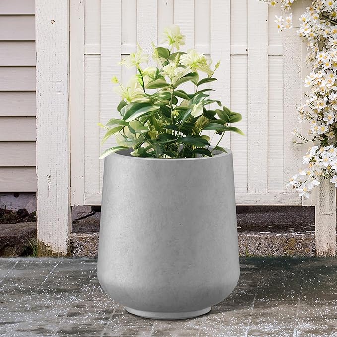 Kante 11.6" Dia Round Concrete Planter, Outdoor Indoor Large Plant Pots Containers with Drainage Hole and Rubber Plug for Home Garden Patio, Natural Concrete