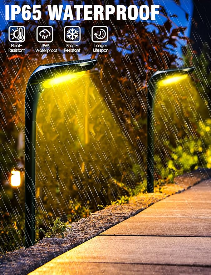 Solar Pathway Lights Waterproof - 4 Pack 150 Lumen Bright Solar Outdoor Lights with 2 Color Modes, Landscape Path Light Auto On/Off for Driveway Walkway, Garden, Yard, Porch, Patio Decor