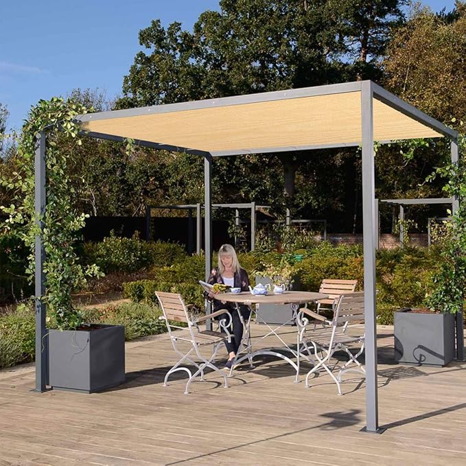 Eden's Decor Straight Flat-Edged Sun Shade Sail Rectangular 12' x 13' Beige UV-Blocking Outdoor Canopy Fabric Cloth Awning for Pergola Patio Garden Backyard Custom Size