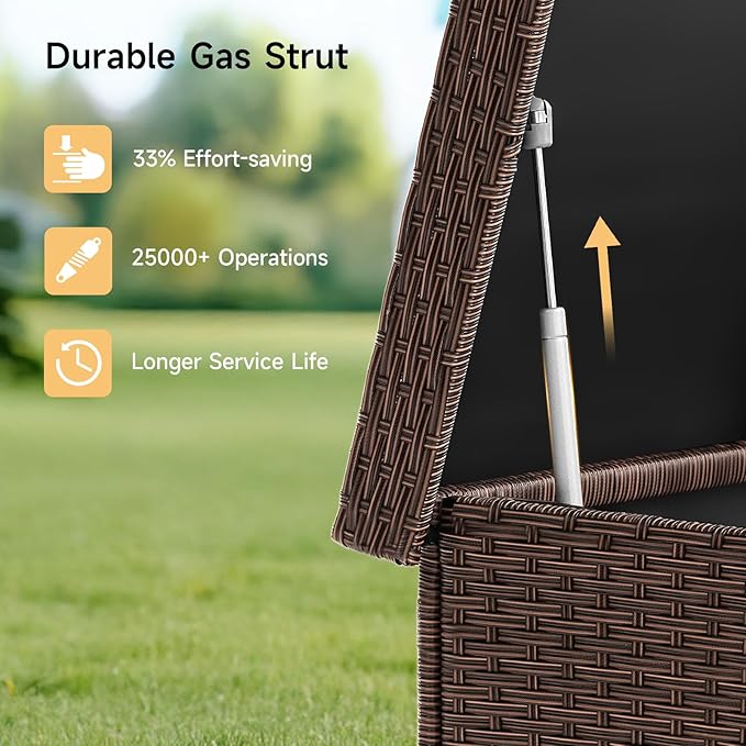 158 Gallon XL Deck Box with Lid, All Weather Wicker Outdoor Storage Box Waterproof, Large Outdoor Patio Storage Bin for Cushions, Garden Tools, Gears, Pool Accessories, Brown