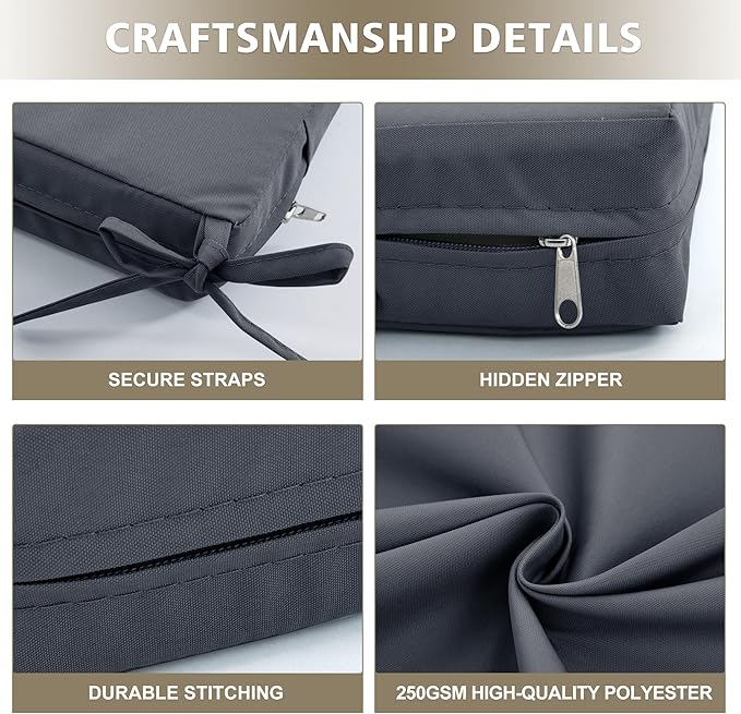 24x24 Inch Outdoor Cushions for Patio Furniture, Waterproof Outdoor Chair Cushions w/Fade-Resistant, Removable & Machine-Washable Covers, Deep Seat Sofa/Couch Pads Replacement, Dark Grey