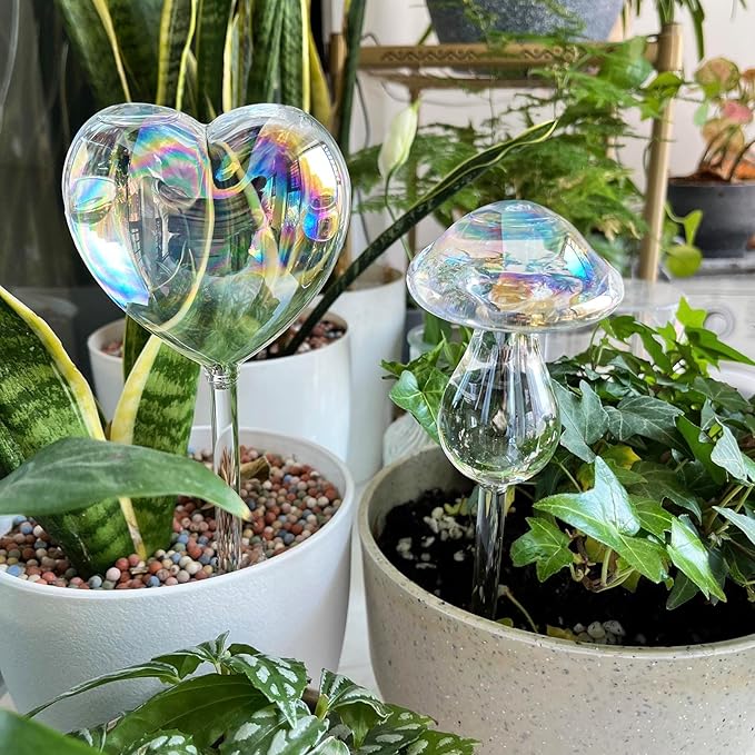 Kingbuy Plant Watering Globes Iridescent Mushroom Self Watering Planter Automatic Irrigation Device for Plant Indoor Outdoor, 2 Pack