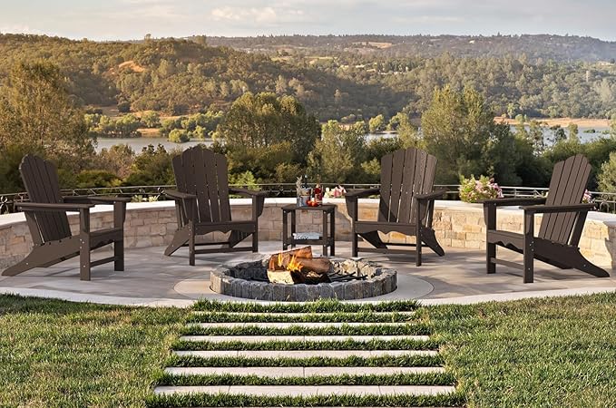 KINGYES HDPE Adirondack Chair, Classic All-Weather Adirondack Chair, Brown