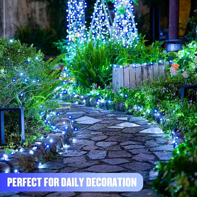 JMEXSUSS 2 Pack Blue and White Solar Christmas Lights, Total 400 LED 151FT Solar String Lights Outdoor Waterproof, 8 Modes Solar Light for Outside Tree Patio Christmas Decorations