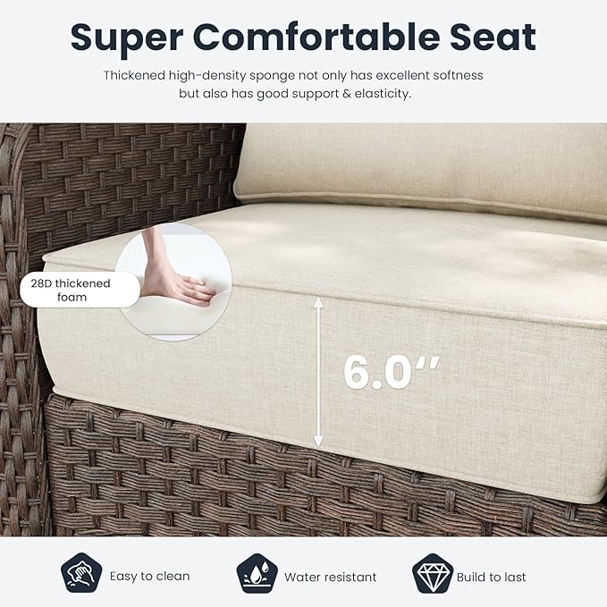 10 Pieces Outdoor Patio Furniture Sets with Rocking Swivel Chairs with 6-inch Thick Cushion and Fire Pit Table for Deck Lawn