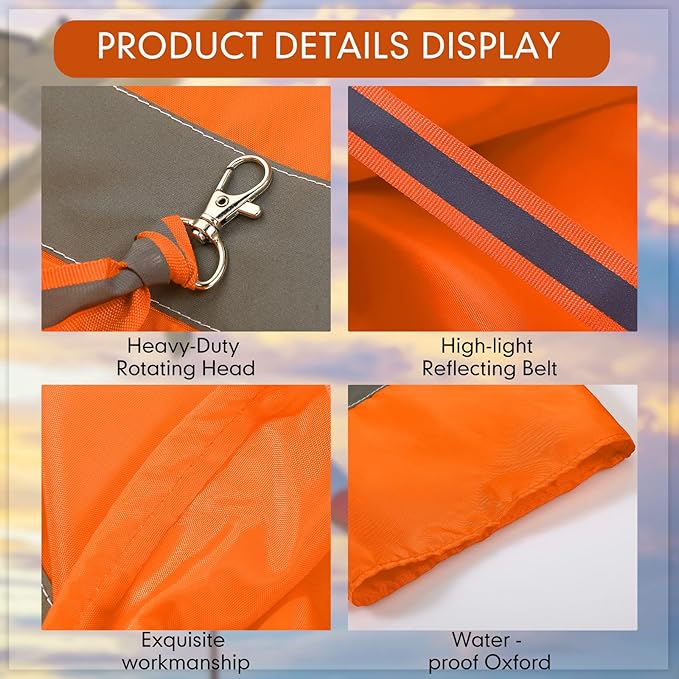 2 Pcs Airport Windsocks Measurement Sock Bag with Reflective Belt Oxford Fabric Ripstop Wind Sock Wind Direction Indicator Windsocks Outdoor Aviation Flag for Airport Farm, 31.5 Inch, 39 Inch(Orange)