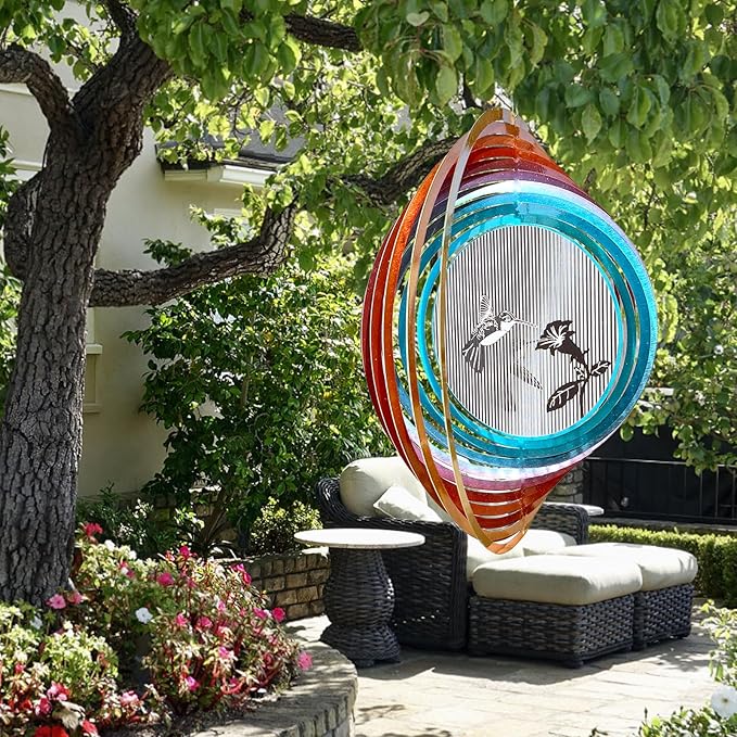 3D Animations Hummingbird Wind Spinner for Yard and Garden,12In Metal Wind Spinners Hummingbird Gift for Women Mom Grandma Wife,Outdoor Garden Decor Hanging Kinetic Yard Art Wind Sculpture