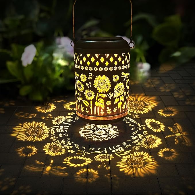 Kaixoxin Solar Garden Decor Metal Lantern Sunflower Table Lamp Bronze Outdoor Dercoration Great Gift for Women Mon Grandma Hanging Lights for Patio Courtyard Garden