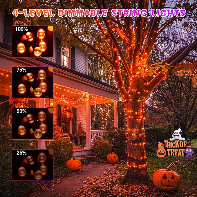 JMEXSUSS 500 LED Halloween Lights Outdoor Orange and Purple, 173ft Color Changing Halloween String Lights with Remote, Waterproof Halloween Tree Lights Plug in for Halloween Indoor Decor