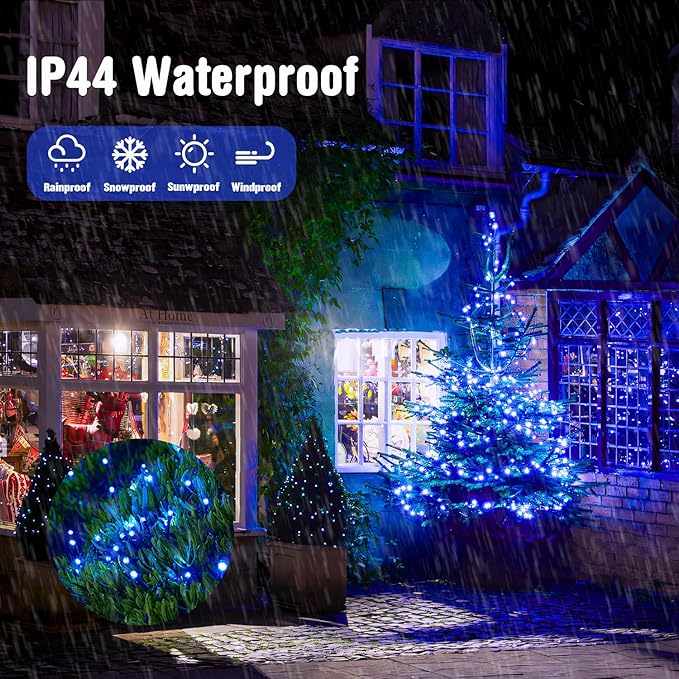JMEXSUSS 250 LED Blue Christmas String Lights: 91.5ft Extendable Green Wire Blue Christmas Lights Outdoor Waterproof - 8 Modes Christmas Tree Lights Indoor