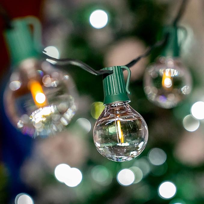 Novelty Lights 50 Feet G40 LED Patio String Lights with 50 Bulbs, Warm White, Weather Resistant and Shatterproof Replaceable Plastic Globe Bulbs, Green Wire