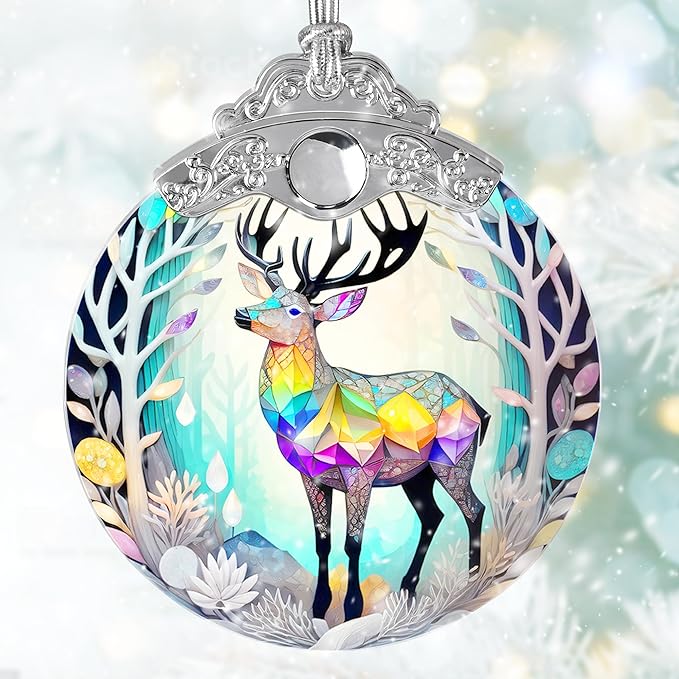 Stained Glass Suncatcher, Jocidea Deer Ornament, Christmas Ornaments, Holidays Ornaments, Christmas Tree Decor, Deer Decor for Home, Deer Gifts